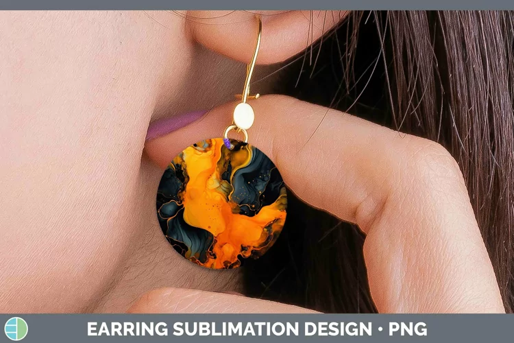 Neon Splash Orange Round Earrings Sublimation Earrings Desig