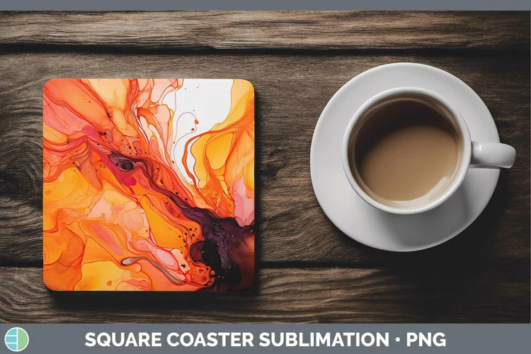 Neon Splash Orange Square Coaster Sublimation Coaster Design