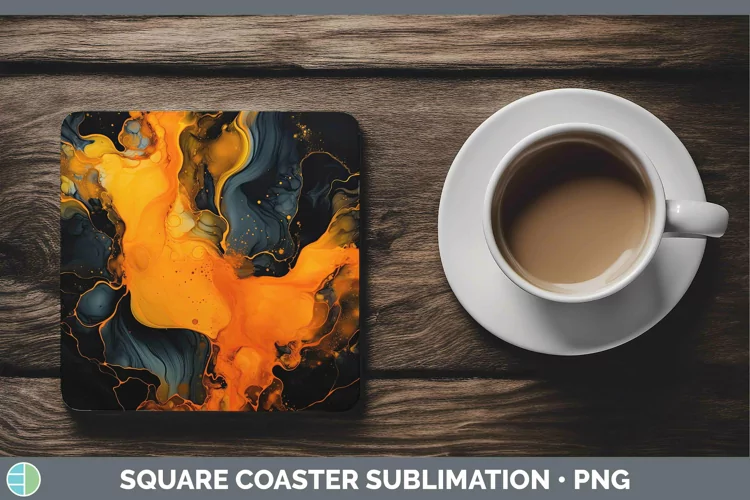 Neon Splash Orange Square Coaster Sublimation Coaster Design