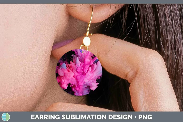 Neon Splash Pink Round Earrings Sublimation Earrings Designs