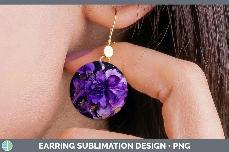 Neon Splash Purple Round Earrings Sublimation Earrings Desig