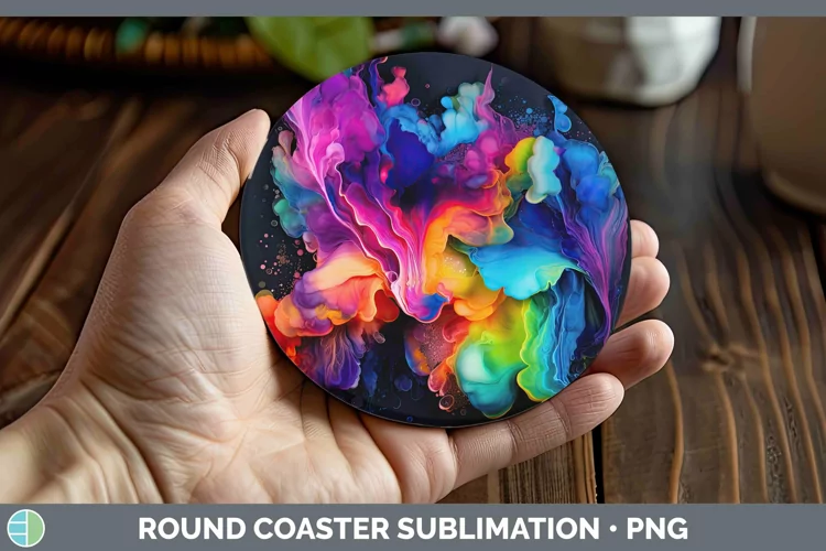 Neon Splash Rainbow Round Coaster Sublimation Coaster Design