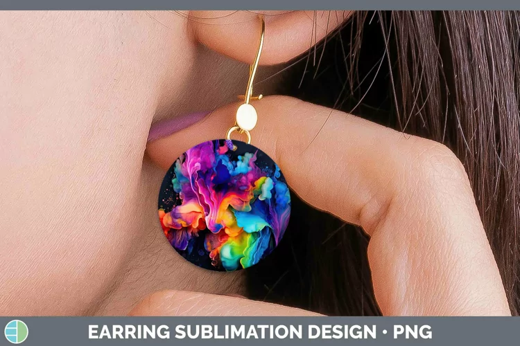 Neon Splash Rainbow Round Earrings Sublimation Earrings Desi