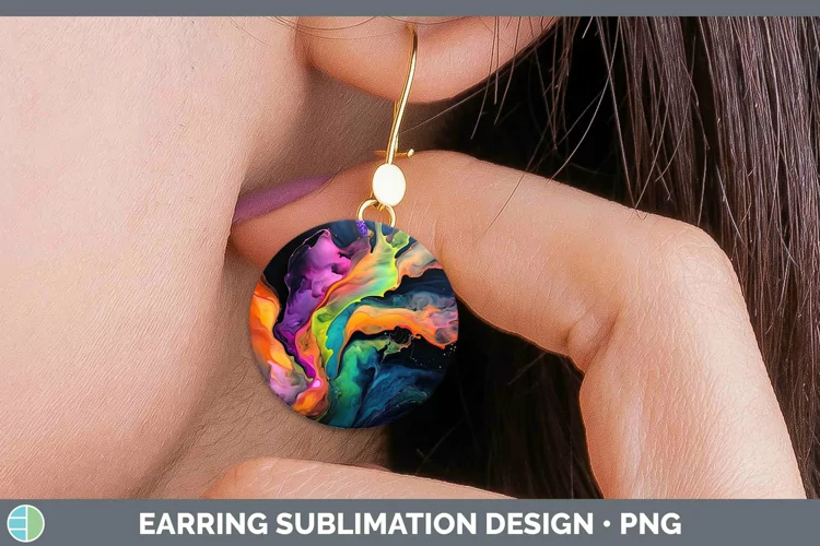 Neon Splash Rainbow Round Earrings Sublimation Earrings Desi