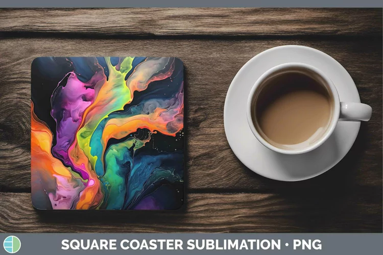 Neon Splash Rainbow Square Coaster Sublimation Coaster Desig