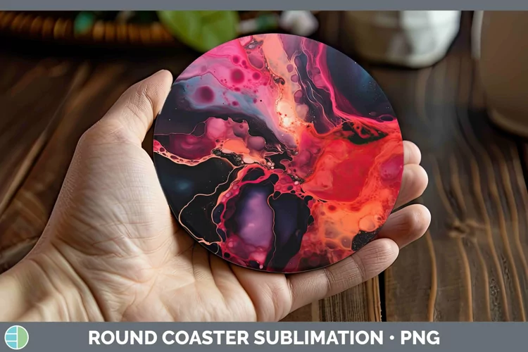 Neon Splash Red Round Coaster Sublimation Coaster Designs