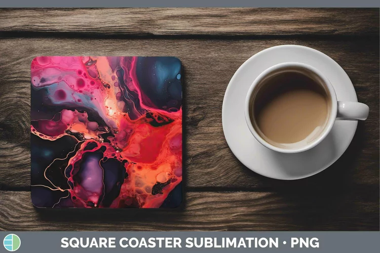 Neon Splash Red Square Coaster Sublimation Coaster Designs