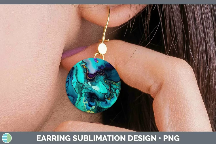 Neon Splash Teal Round Earrings Sublimation Earrings Designs