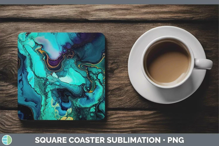 Neon Splash Teal Square Coaster Sublimation Coaster Designs