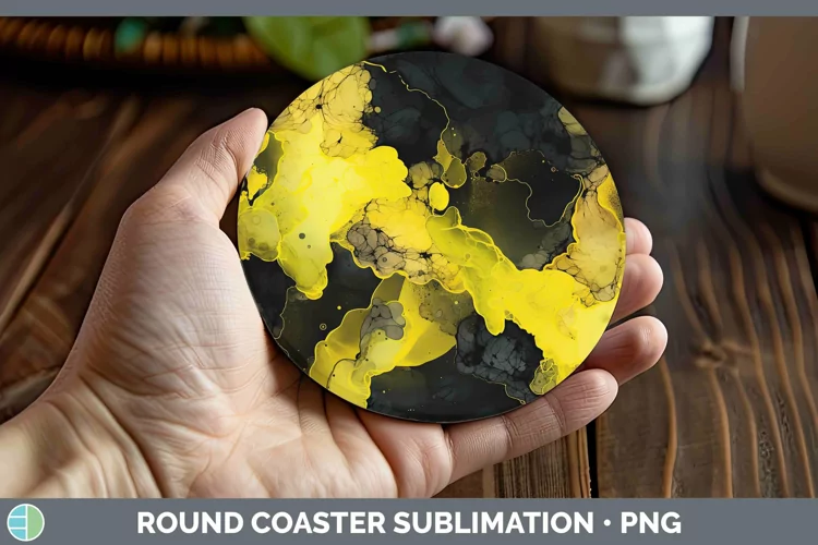 Neon Splash Yellow Round Coaster Sublimation Coaster Designs