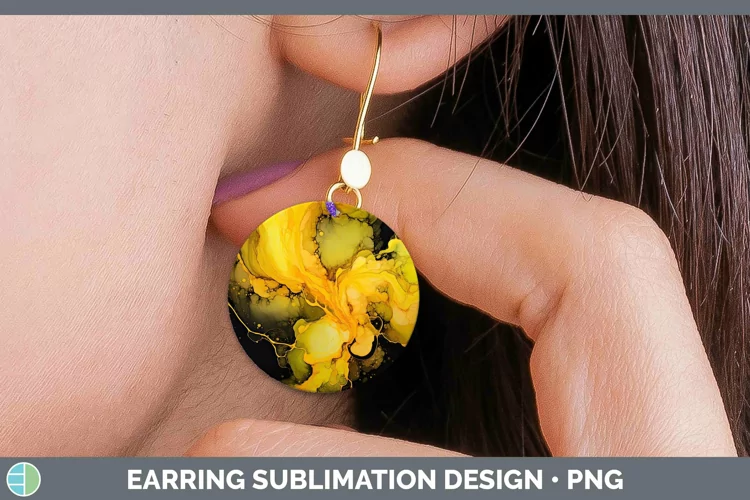 Neon Splash Yellow Round Earrings Sublimation Earrings Desig