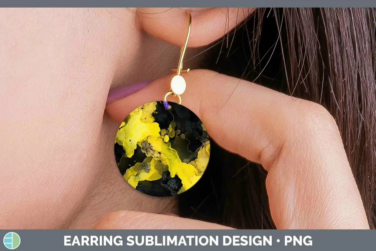 Neon Splash Yellow Round Earrings Sublimation Earrings Desig