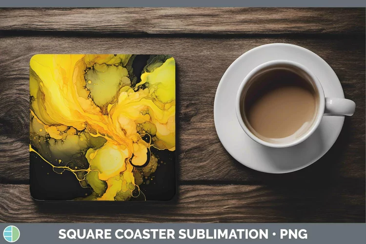 Neon Splash Yellow Square Coaster Sublimation Coaster Design