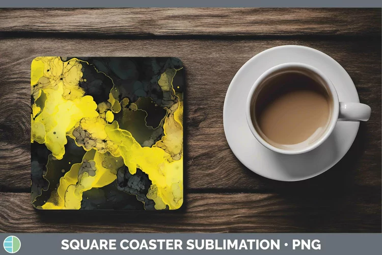 Neon Splash Yellow Square Coaster Sublimation Coaster Design