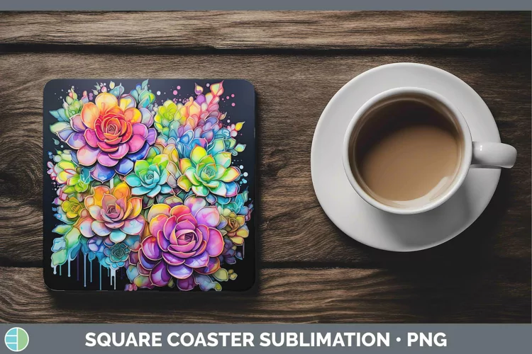 Neon Succulents Square Coaster Sublimation Coaster Designs