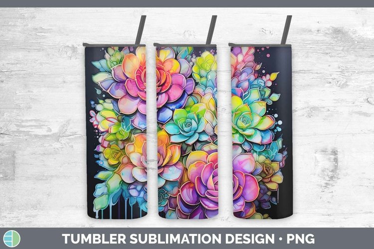 Neon Succulents Tumbler Sublimation 20 oz Skinny Tumbler Des