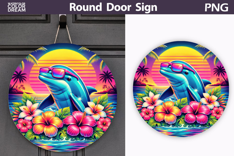 Tropical Dolphin Sunset Sign | Summer Door Decor