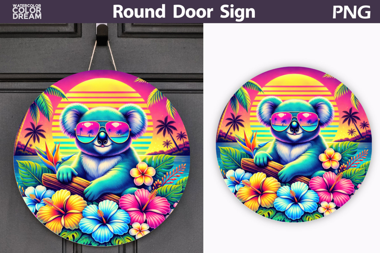Tropical Koala Sunset Sign | Summer Door Decor