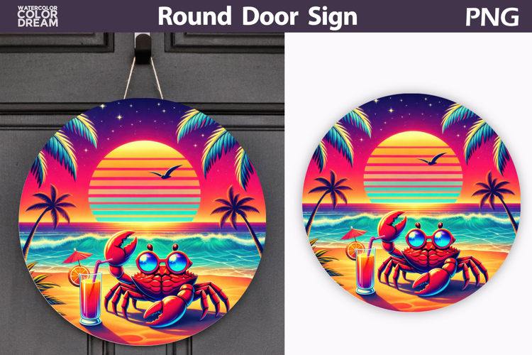 Tropical Crab Sunset Sign | Summer Door Decor