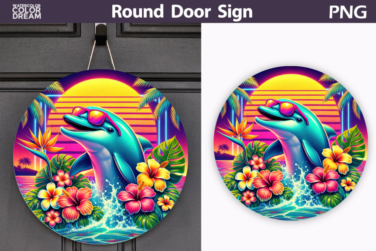 Tropical Dolphin Sunset Sign | Summer Door Decor