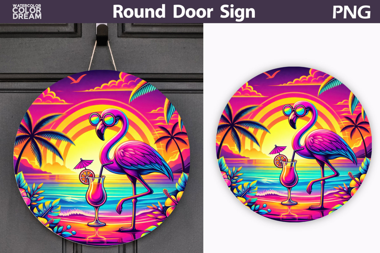 Tropical Flamingo Sunset Sign | Summer Door Decor