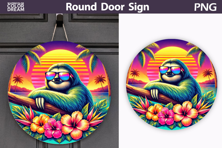 Tropical Sloth Sunset Sign | Summer Door Decor