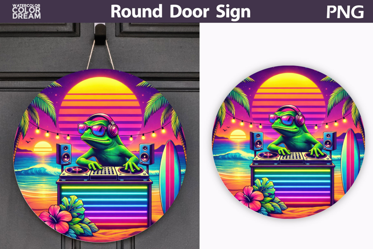 Tropical Frog DJ Sunset Sign | Summer Door Decor