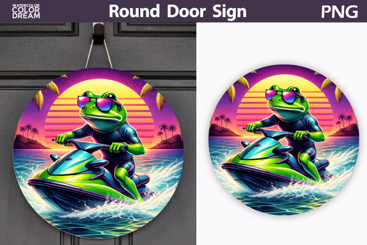 Frog Jet Ski Sunset Sign | Summer Door Decor