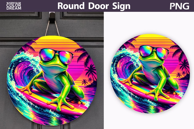 Surfing Frog Sunset Sign | Summer Door Decor