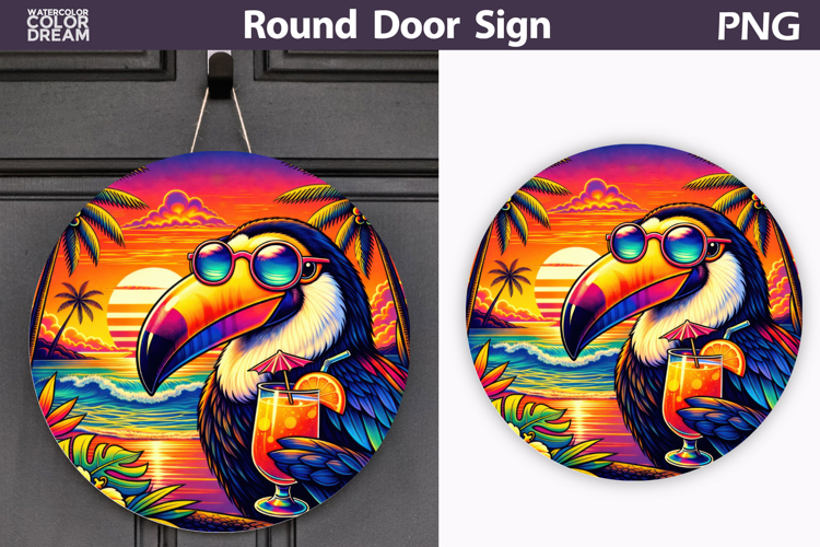Toucan Cocktail Sunset Sign | Summer Door Decor