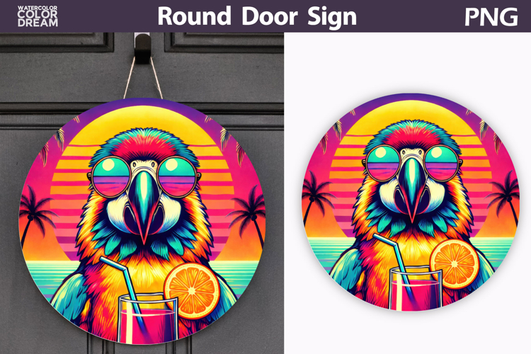 Parrot Cocktail Sunset Sign | Summer Door Decor