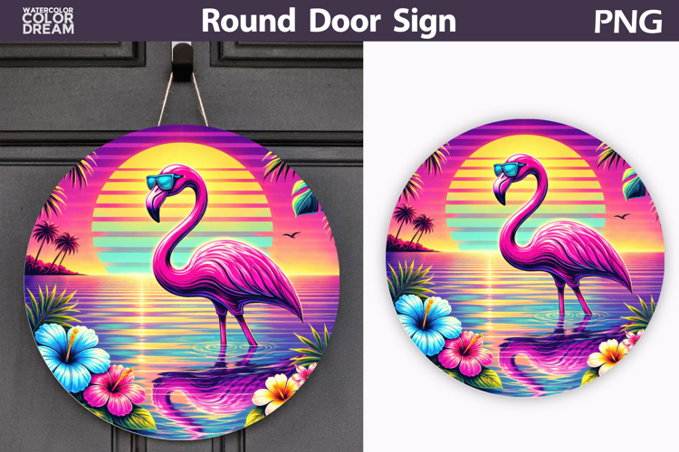 Flamingo Sunset Sign | Tropical Summer Door Decor