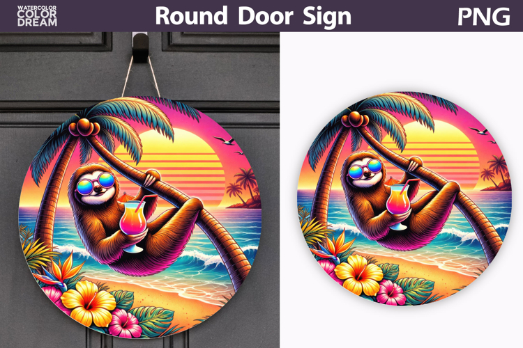 Sloth Cocktail Sunset Sign | Summer Door Decor