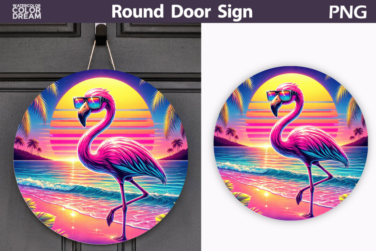 Flamingo Beach Sunset Sign | Summer Door Decor