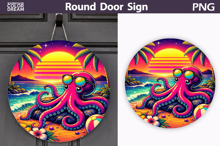 Octopus Beach Sunset Sign | Summer Door Decor
