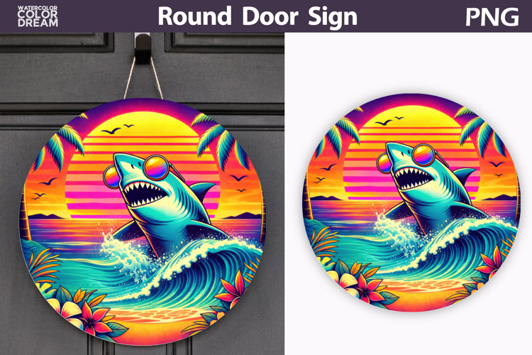 Shark Sunset Wave Sign | Summer Door Decor
