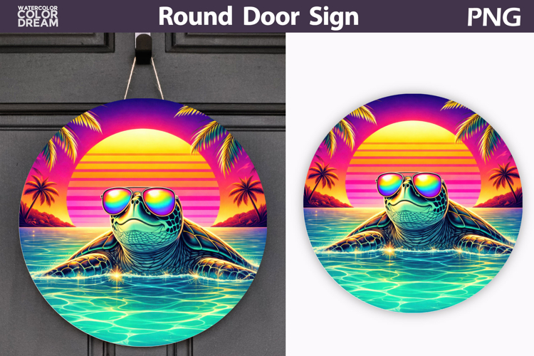 Sea Turtle Sunset Sign | Summer Door Decor