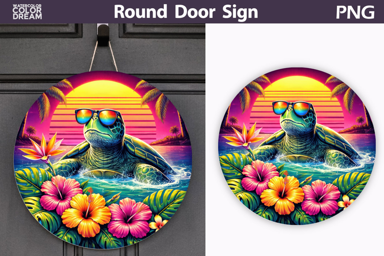 Turtle Floral Sunset Sign | Tropical Door Decor