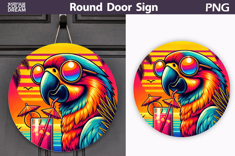 Parrot Cocktail Sunset Sign | Tropical Door Decor