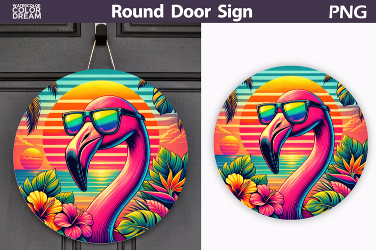 Flamingo Sunset Floral Sign | Tropical Door Decor