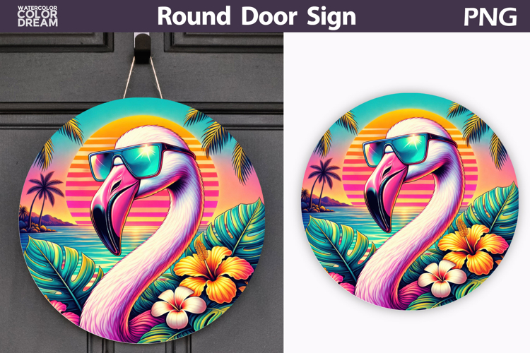 Flamingo Sunset Tropical Sign | Beach Door Decor