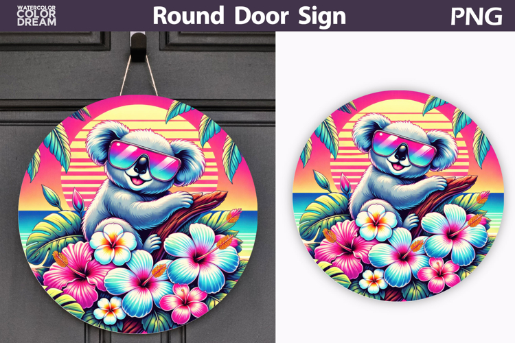 Koala Floral Sunset Sign | Tropical Door Decor