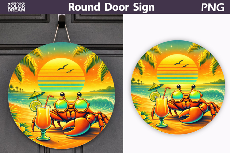 Crab Cocktail Sunset Sign | Tropical Door Decor