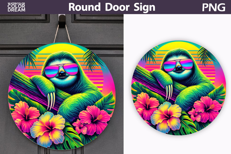 Sloth Floral Sunset Sign | Tropical Door Decor
