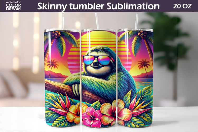 Tropical Sloth Tumbler Wrap | Summer Beach Sublimation