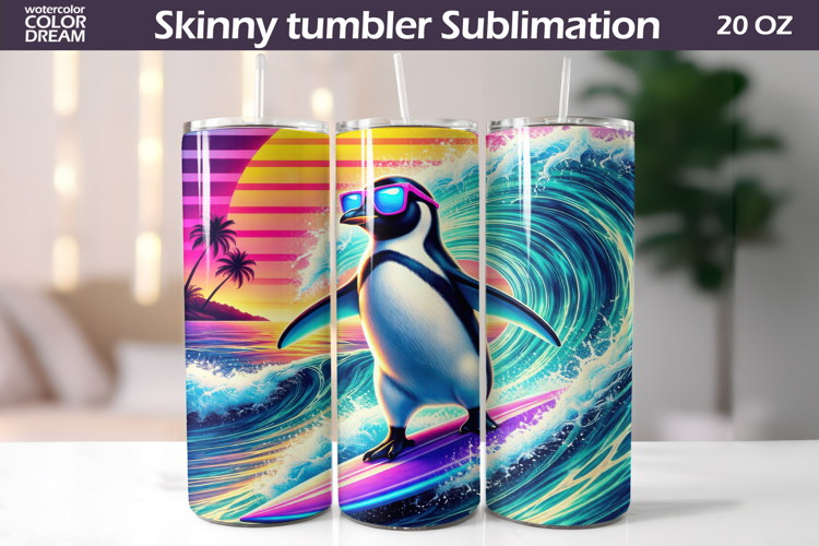 Tropical Penguin Tumbler Wrap | Summer Beach Sublimation