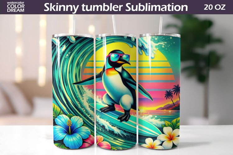 Tropical PenguinTumbler Wrap | Summer Beach Sublimation