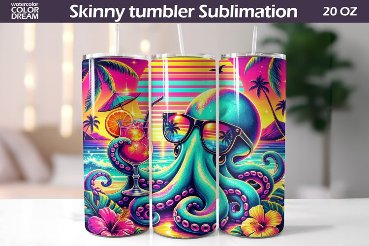 Tropical Octopus Tumbler Wrap | Summer Beach Sublimation
