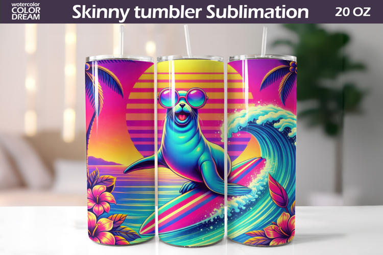 Tropical Sea Lion Tumbler Wrap | Summer Beach Sublimation