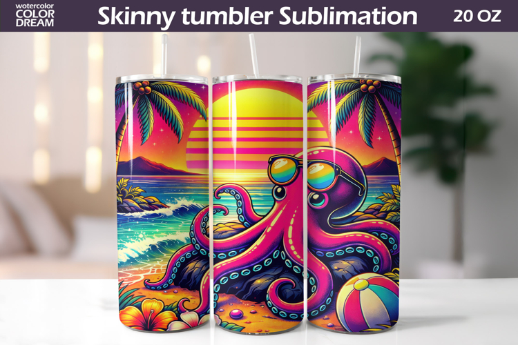 Tropical Octopus Tumbler Wrap | Summer Beach Sublimation